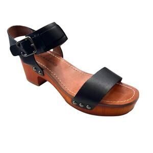 Lucky Brand Hannela Studded Platform Sandals Clogs 7 Black Leather Boho Academia